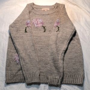 philosophy | grey sweater with pink & purple flowers